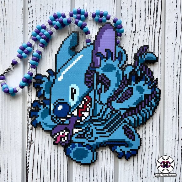 Blue Monster Alien Perler Necklace - Picture 1 of 6